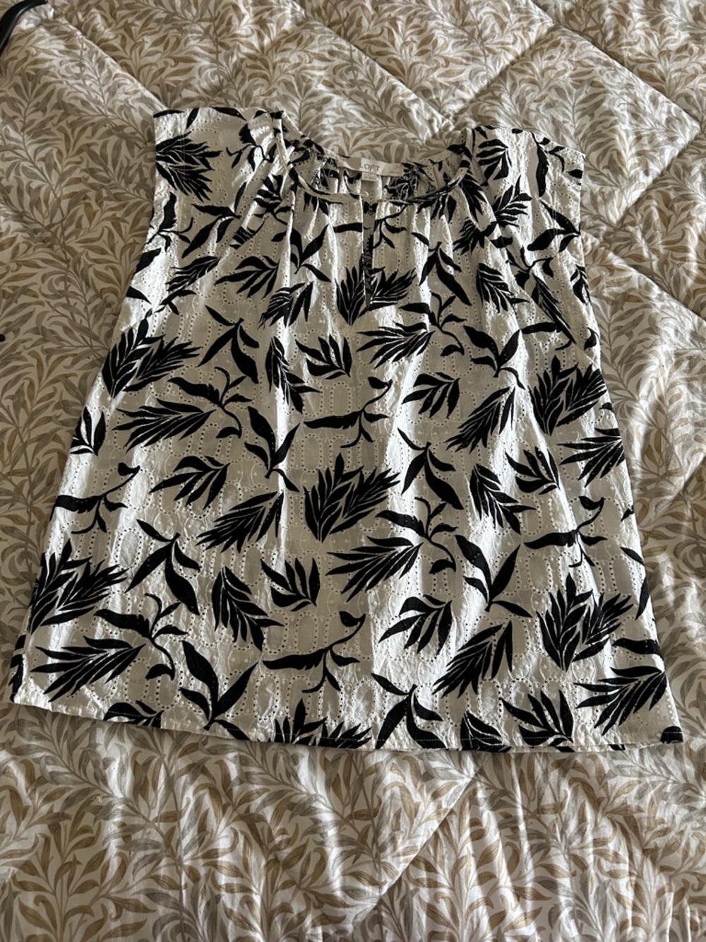 LOFT Black and White Floral Eyelet Blouse